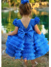 Royal Blue Pearl Rhinestone V Back Luxury Flower Girl Dress